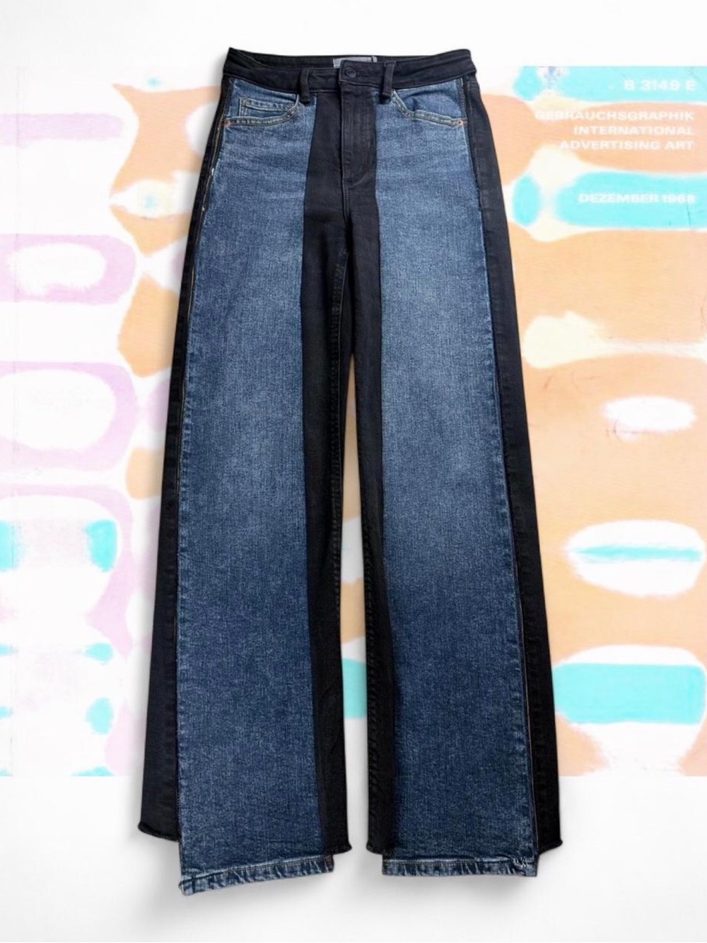 Reworked Dynamite Two-Tone Blue and Black Straight Jeans